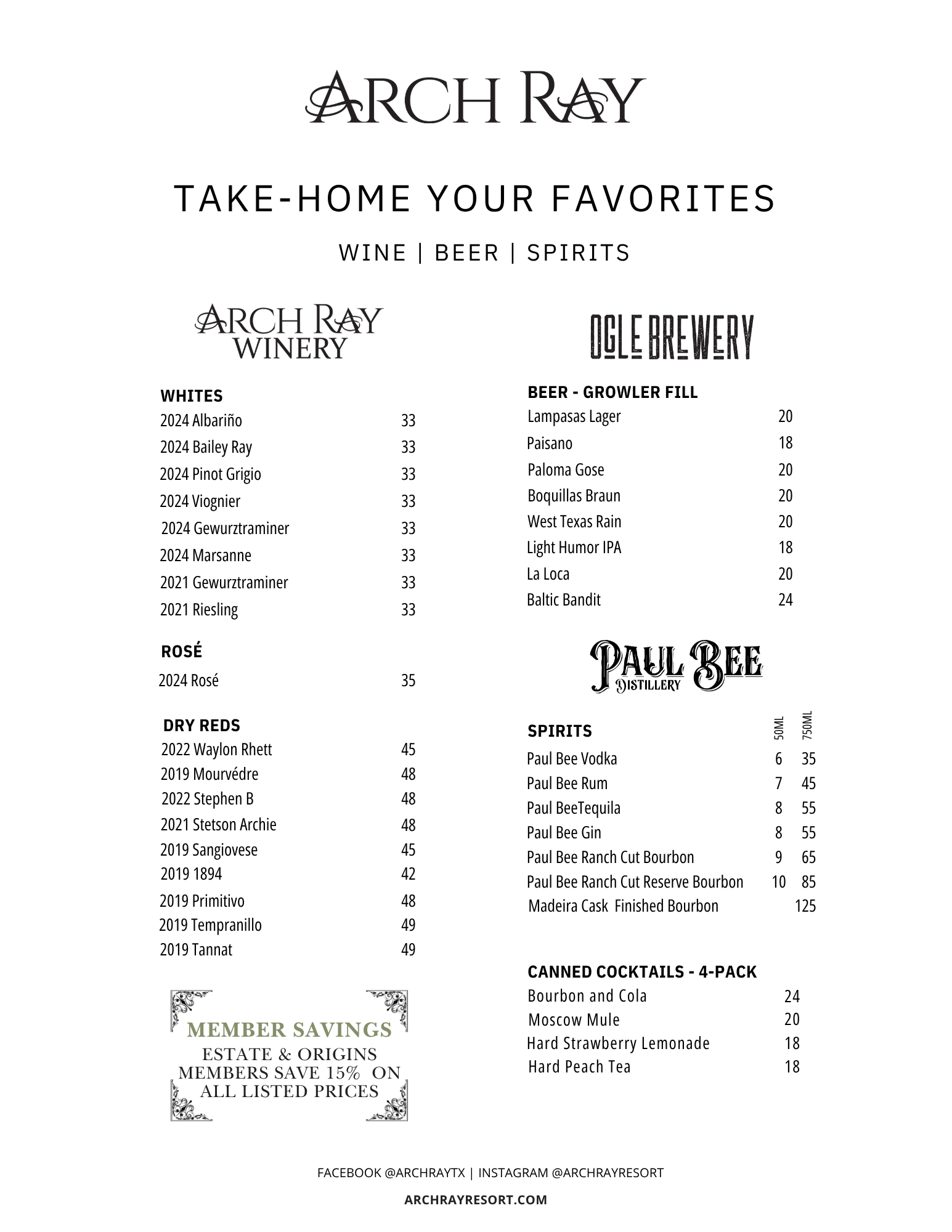 TO GO ARCH RAY DRINK MENU