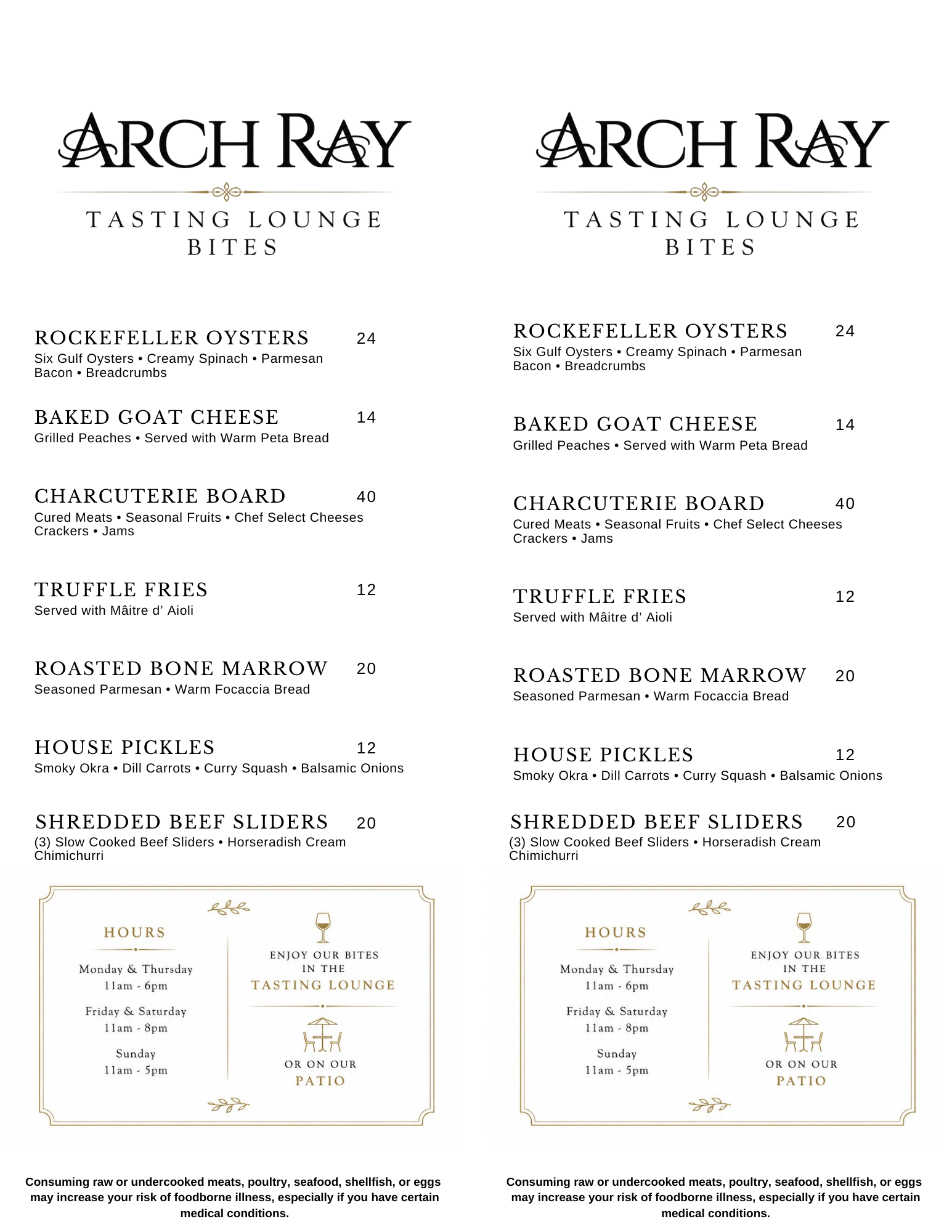 Tasting Lounge Bites Menu - 51126